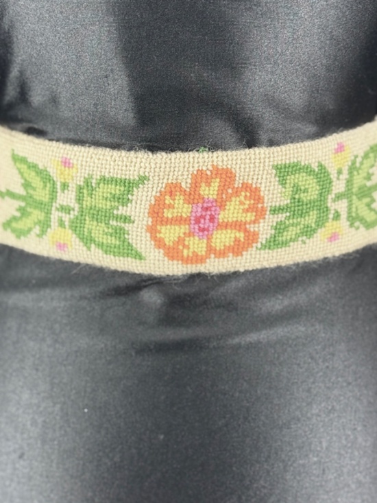 Vintage Hand Made Needlepoint Belt Colorful Flower Power 2 in Wide 34 in Long